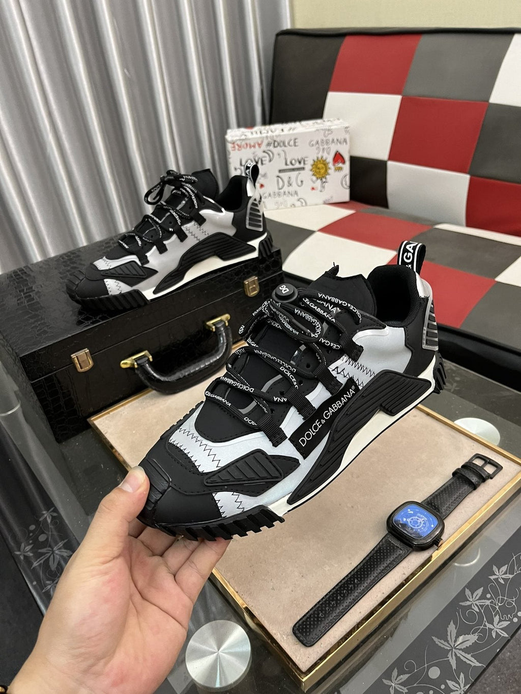 Dolce & Gabbana Black and White Layered Sneakers — model
