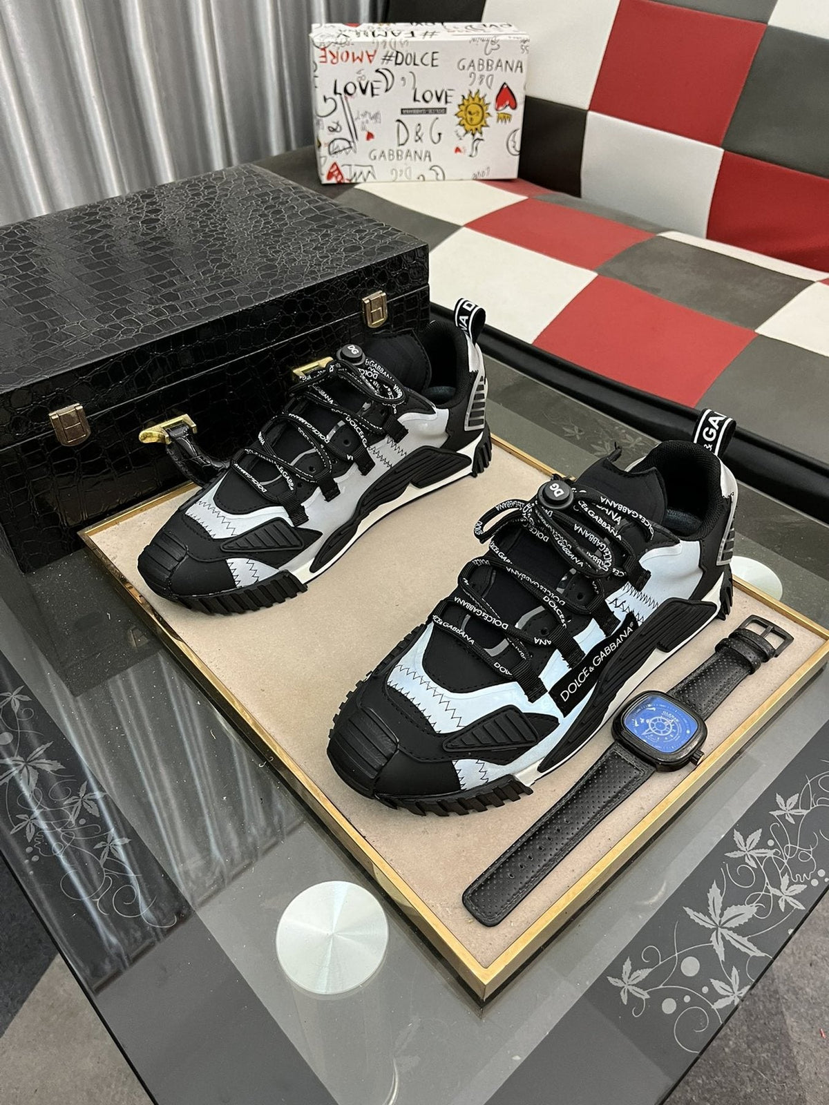 Dolce & Gabbana Black and White Layered Sneakers — front