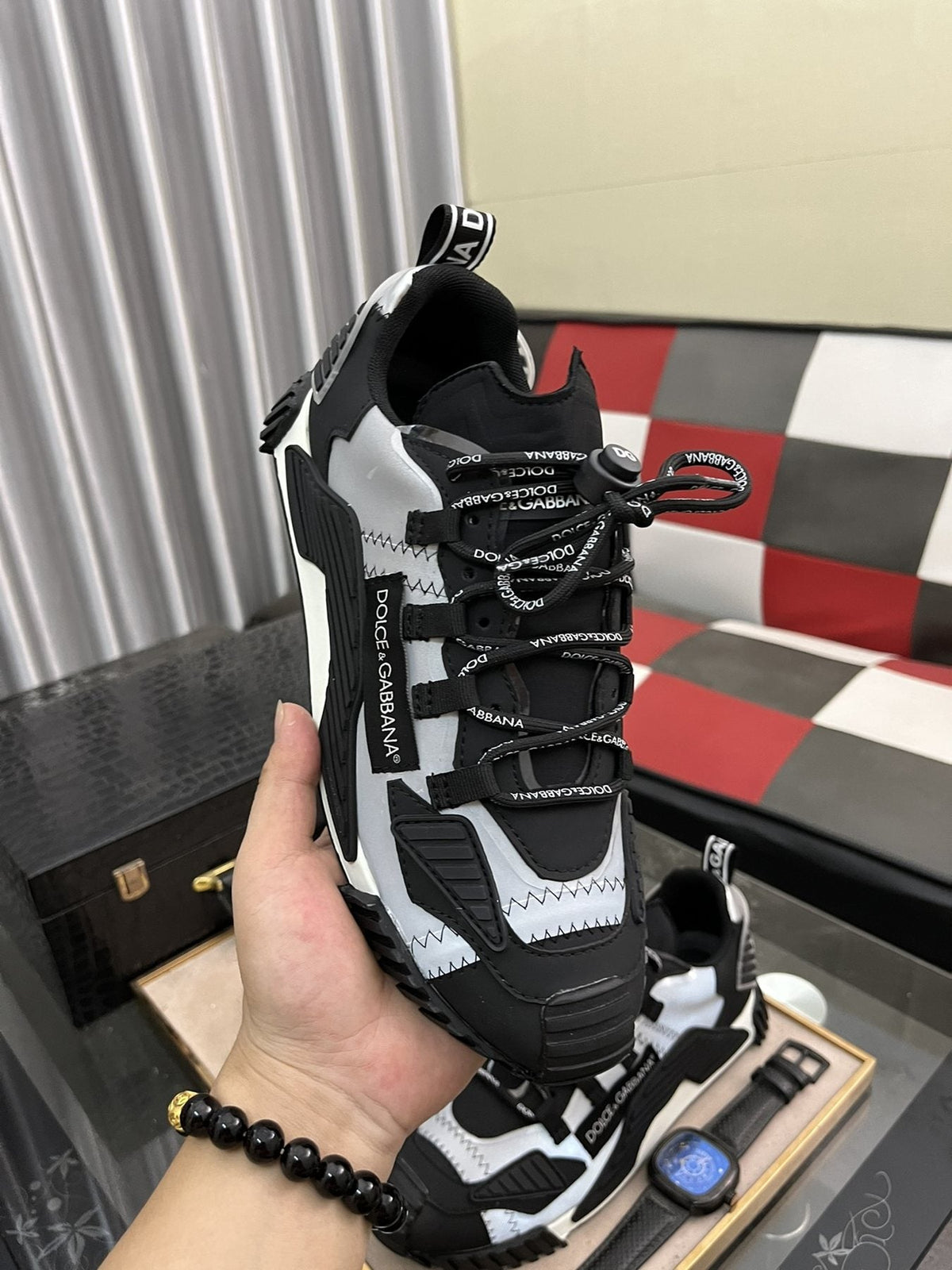 Dolce & Gabbana Black and White Layered Sneakers — model