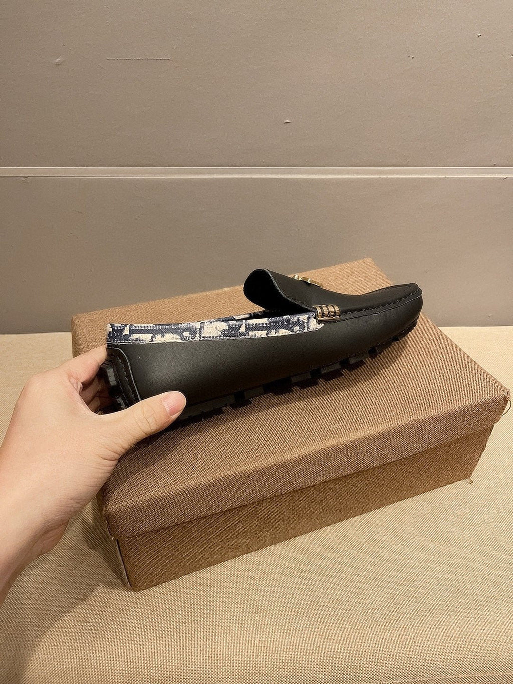 Dior Black Patterned-Trim Loafers — side