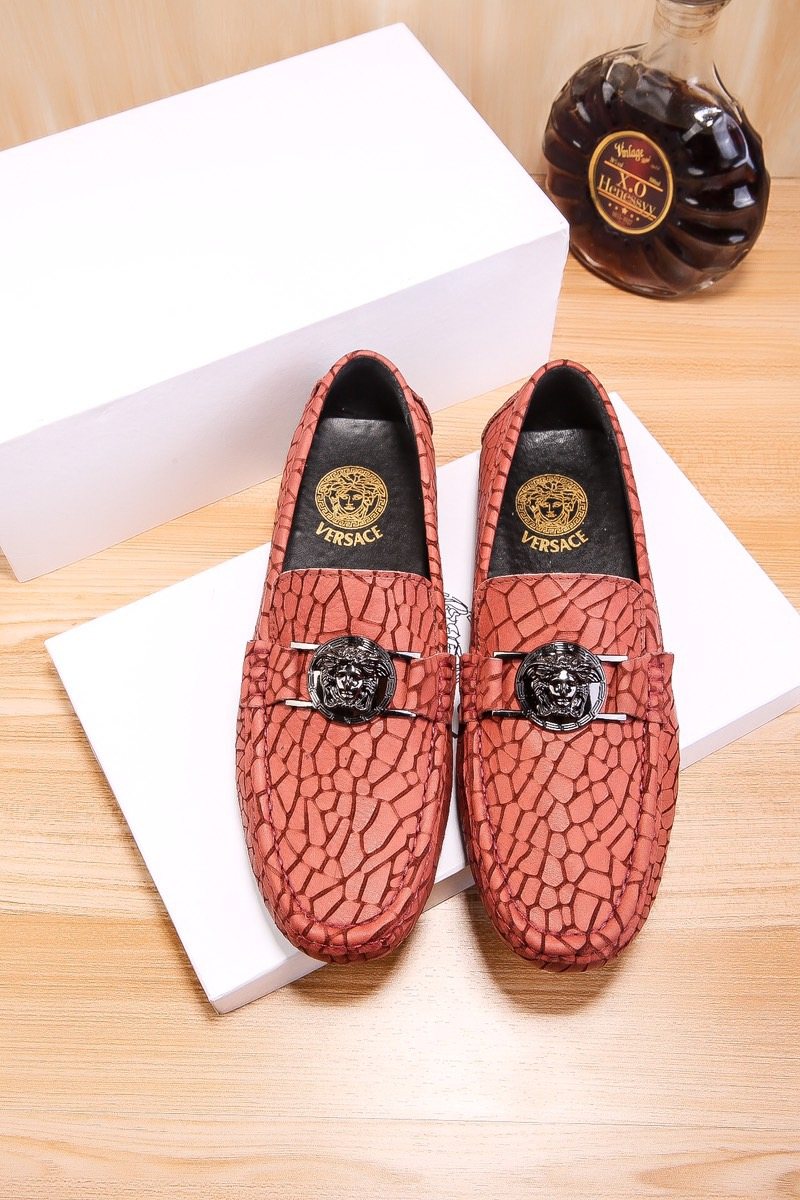 Versace Reddish Brown Patterned Loafers — hero
