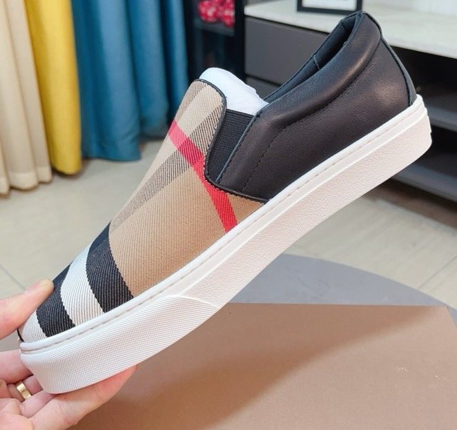 Burberry Beige Check Slip-On Sneakers — front
