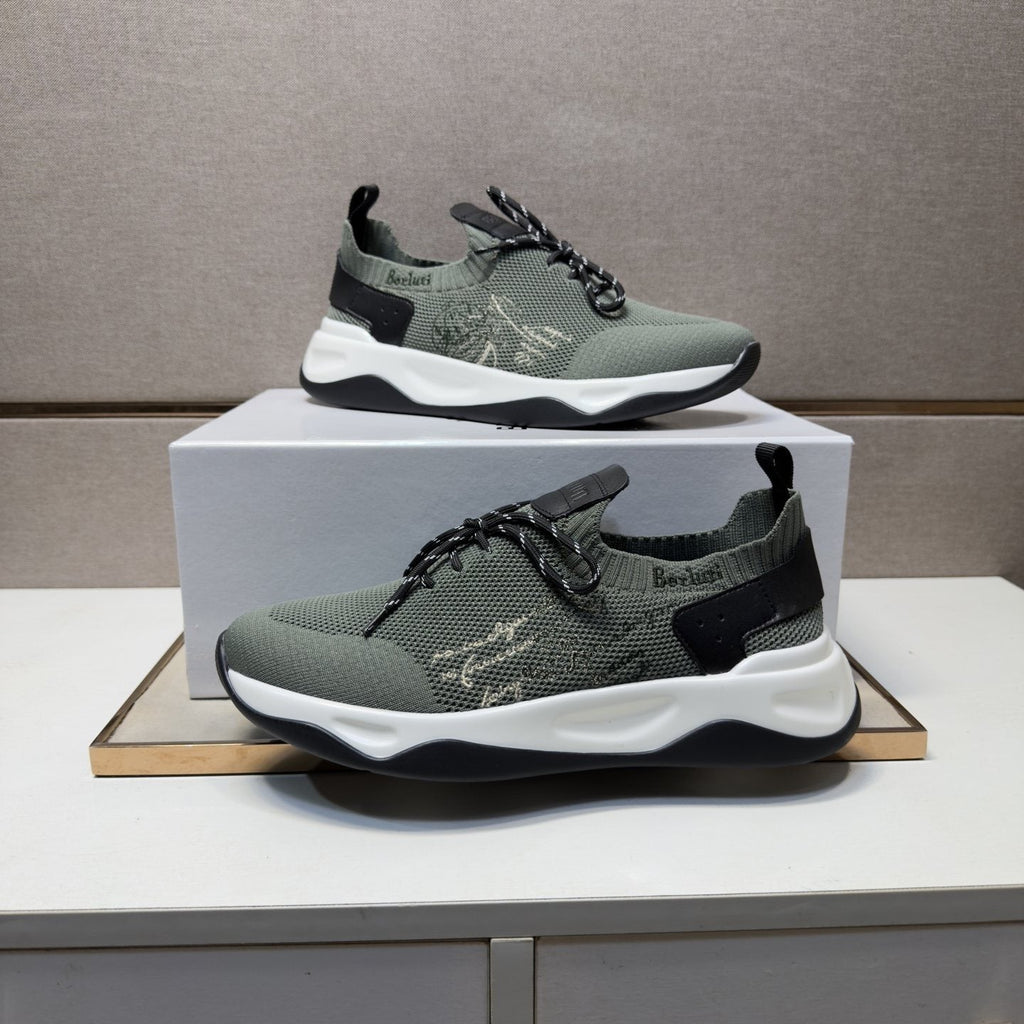 Berluti Olive Gray Lace-Up Sneakers — front