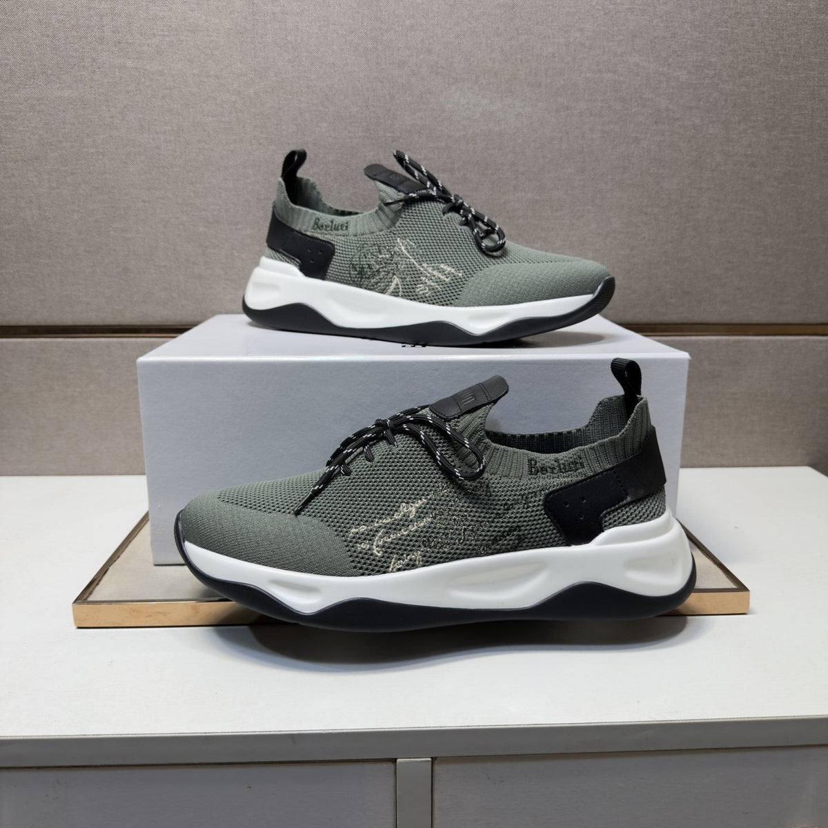 Berluti Olive Gray Lace-Up Sneakers — front