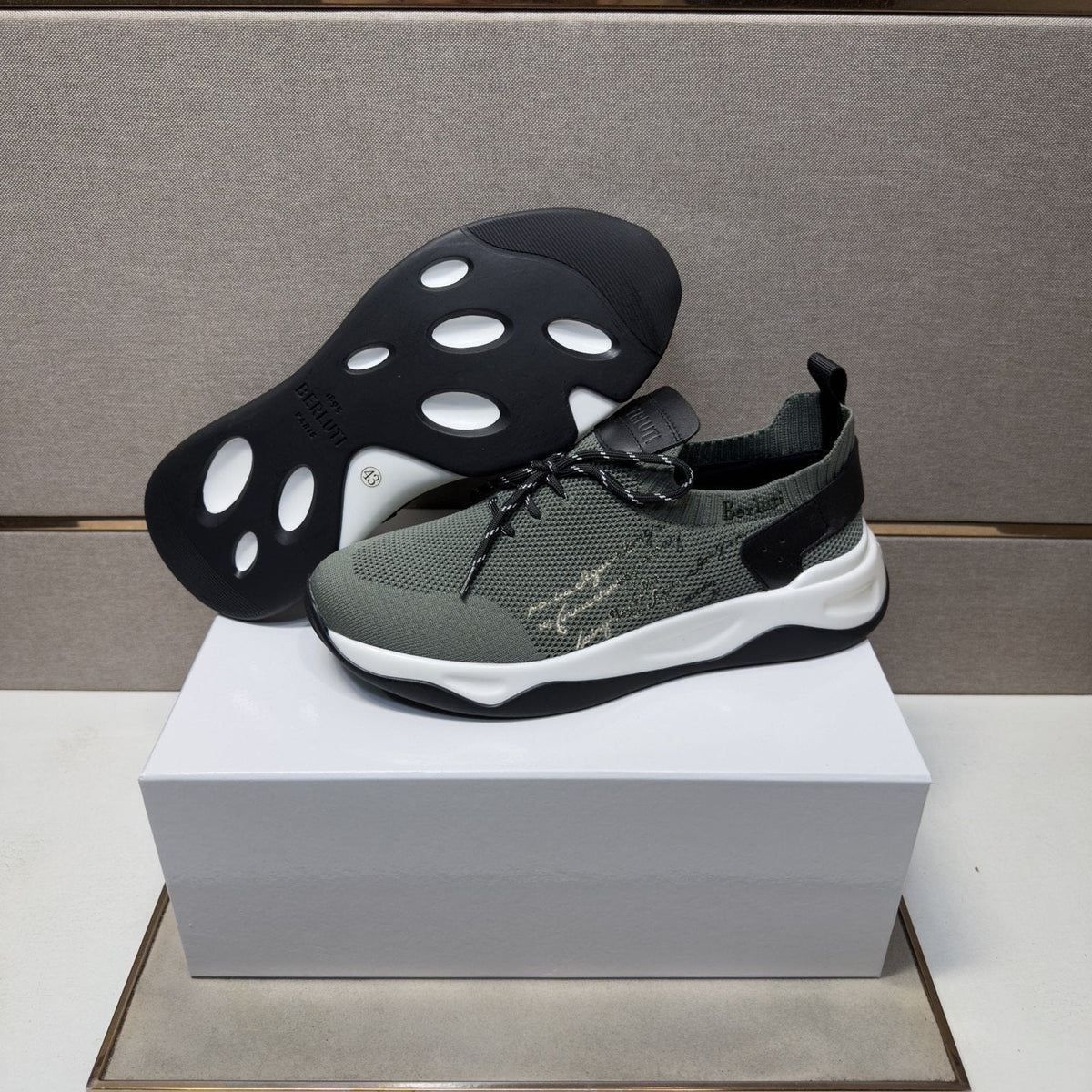 Berluti Olive Gray Lace-Up Sneakers — side