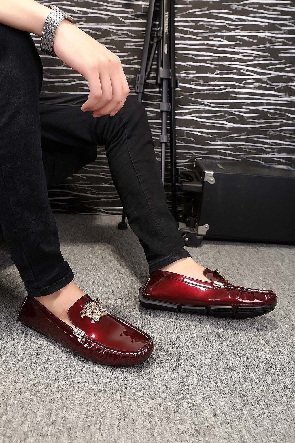 Versace Burgundy Ornament Loafers — model