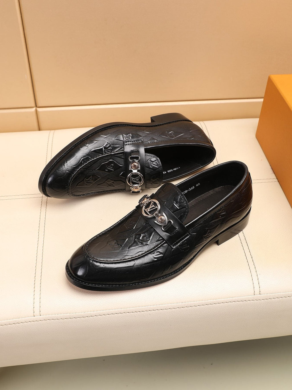 Louis Vuitton Black Embossed Loafers — front