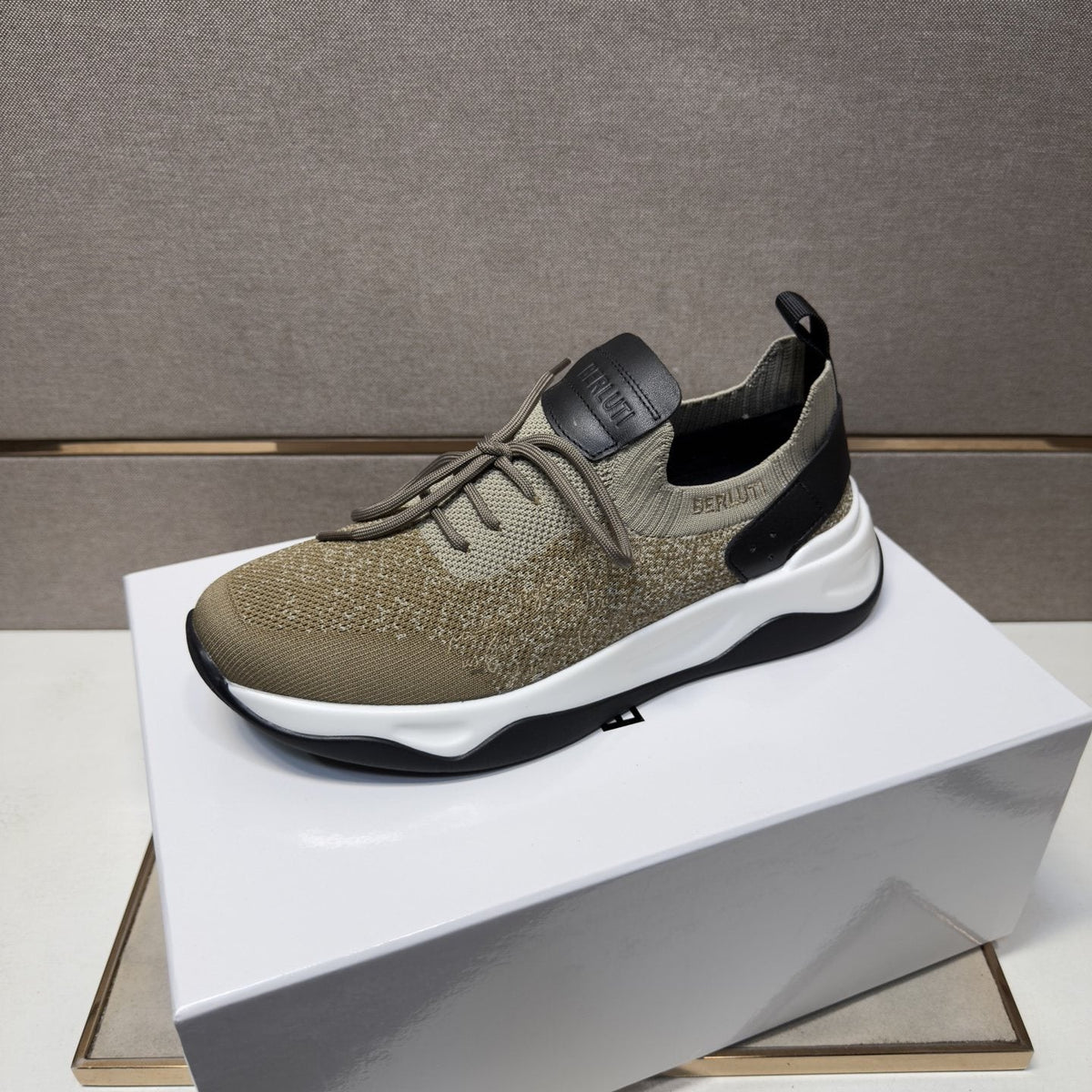 Berluti Olive Taupe Lace-Up Sneakers — side