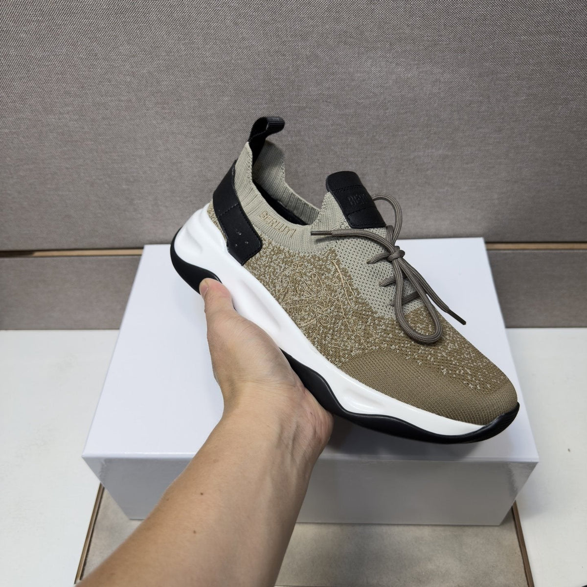 Berluti Olive Taupe Lace-Up Sneakers — model