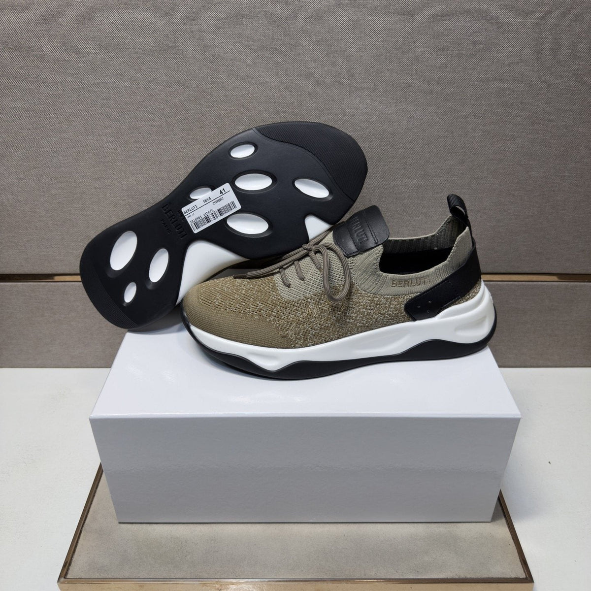 Berluti Olive Taupe Lace-Up Sneakers — side