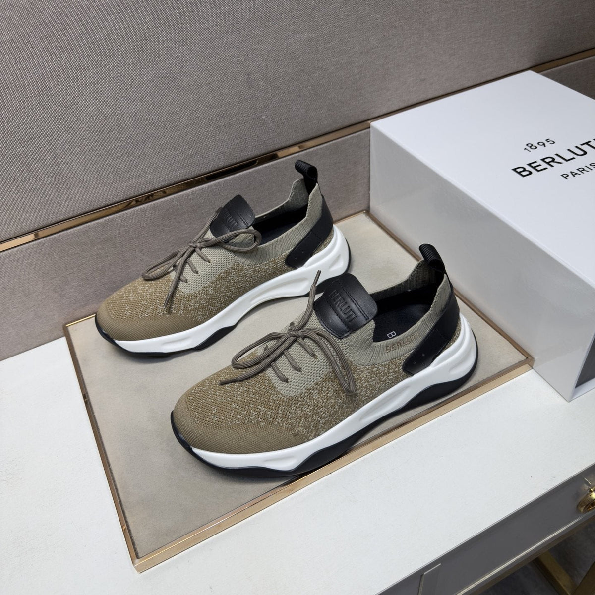 Berluti Olive Taupe Lace-Up Sneakers — front