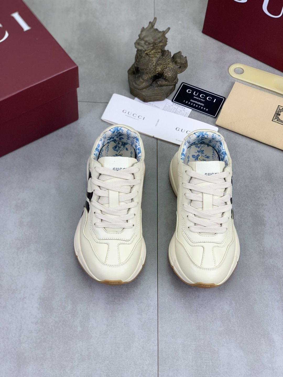 Gucci Cream Chunky Sneakers with Black Accents — front