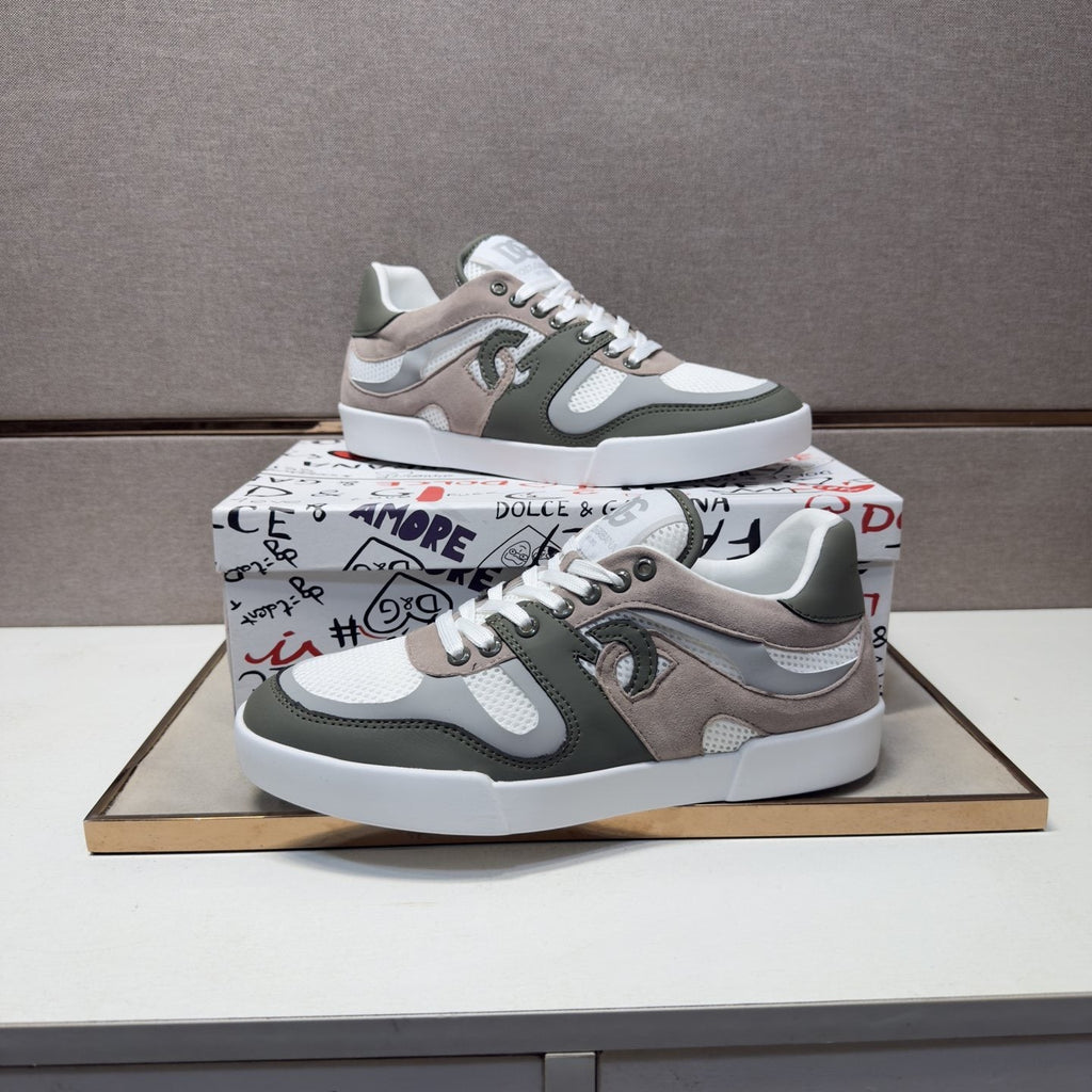 Dolce & Gabbana White, Olive & Taupe Sneakers — side