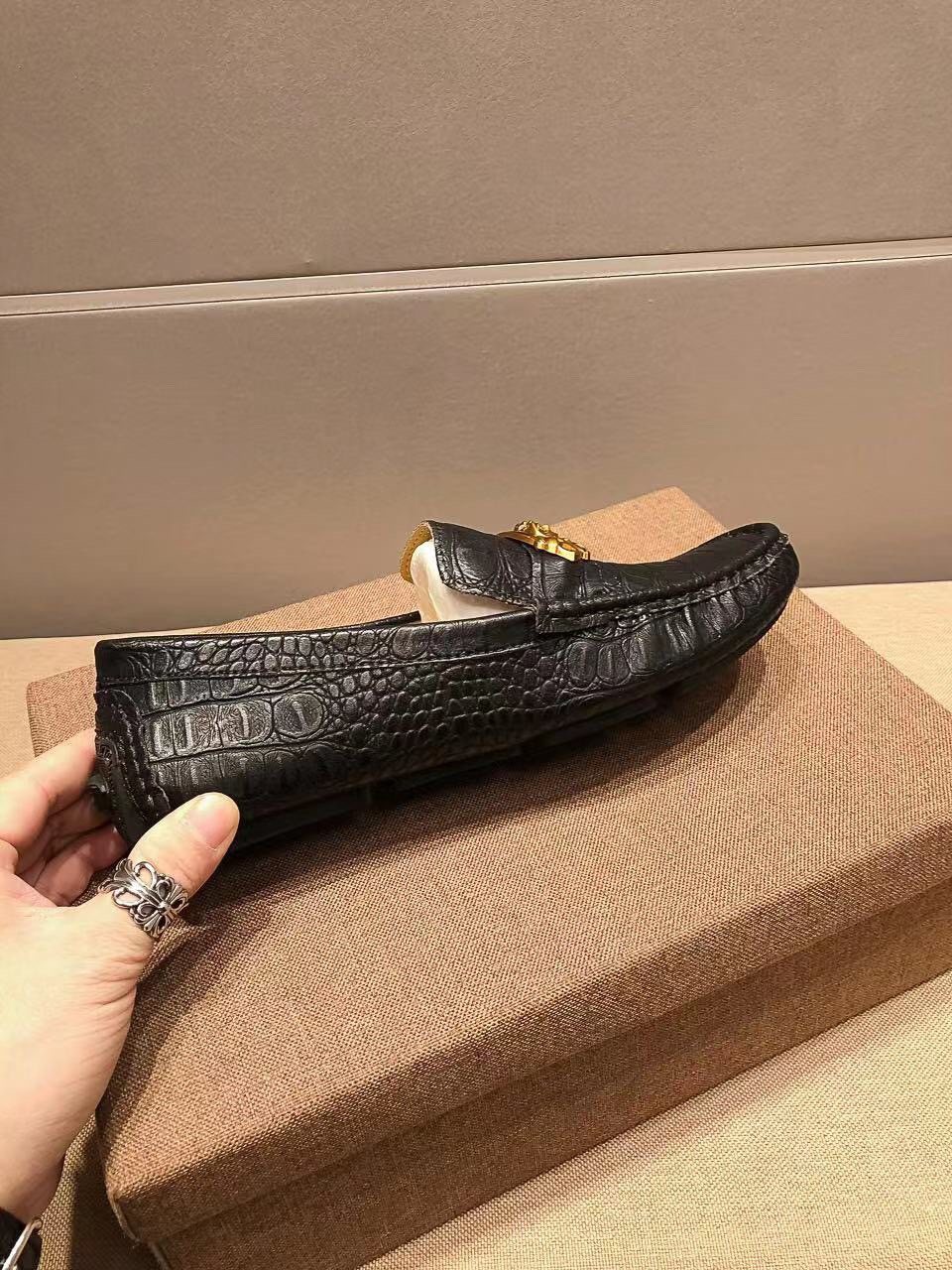 Versace Black Textured Loafers — model