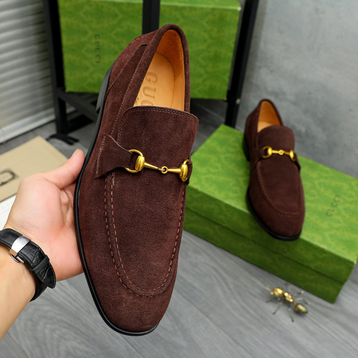 Gucci Dark Brown Horsebit Loafers — model