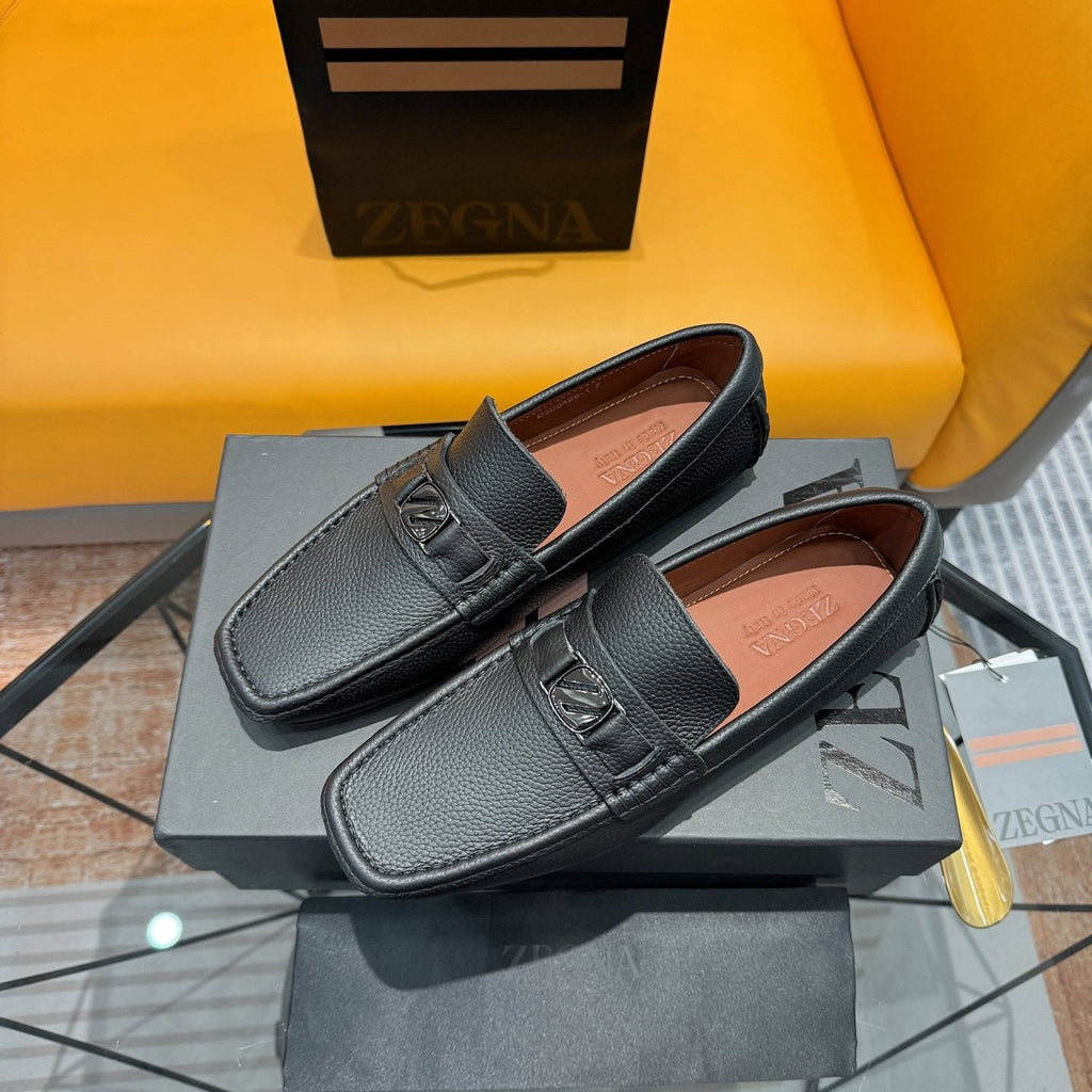 Zegna Black Driving Loafers with Metal Accent — front