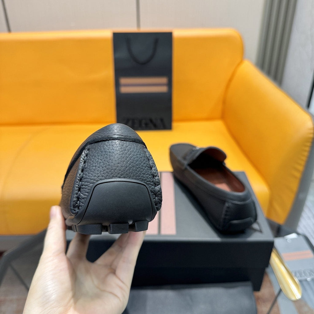 Zegna Black Driving Loafers with Metal Accent — back