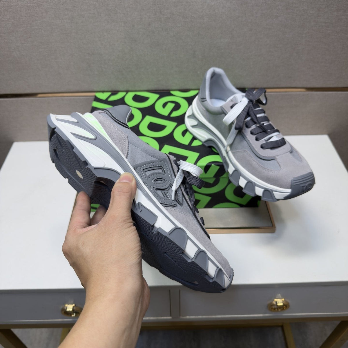 Dolce & Gabbana Gray Paneled Sneakers — model