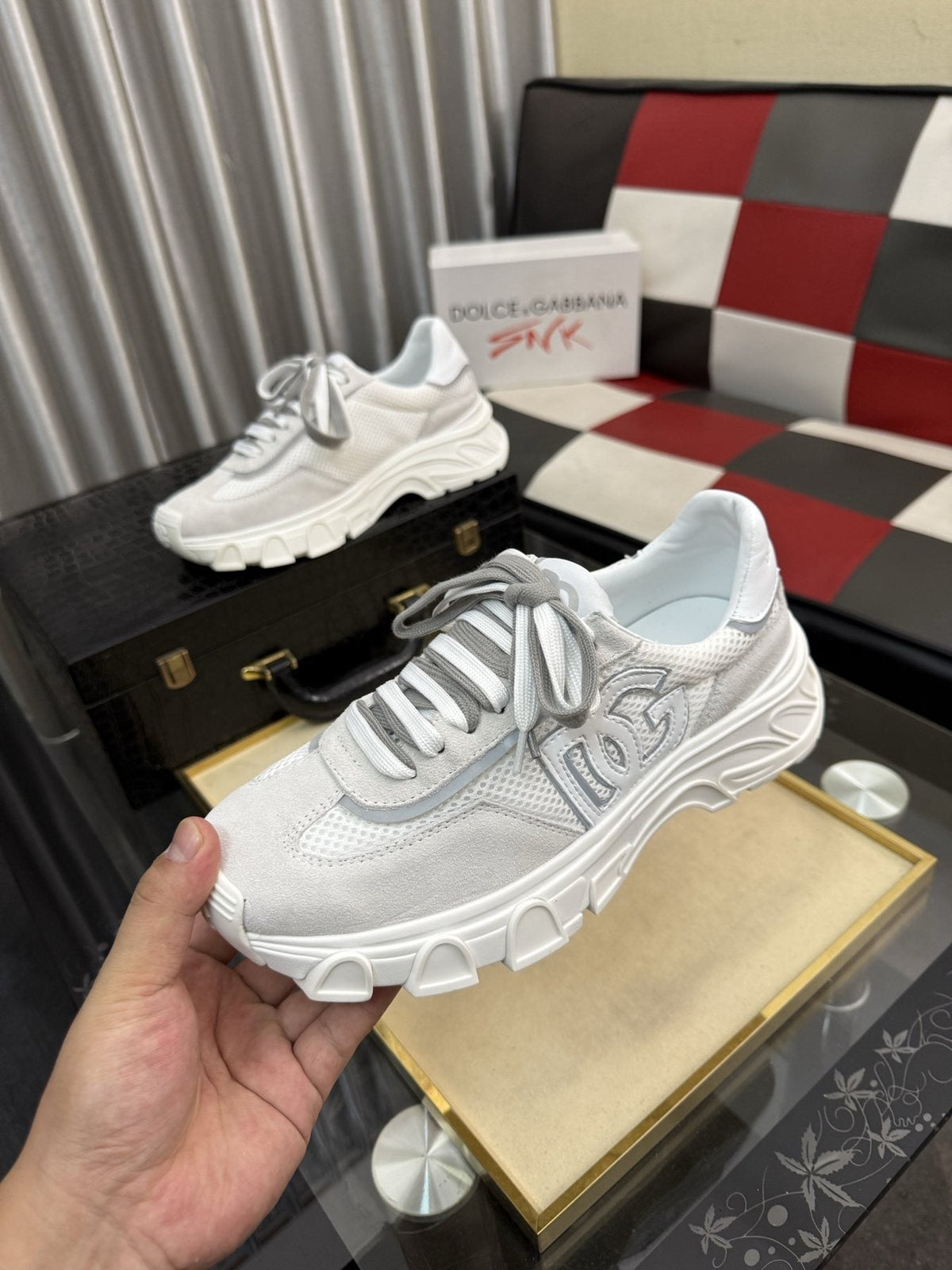 Dolce & Gabbana White and Light Gray Chunky Sneakers — model