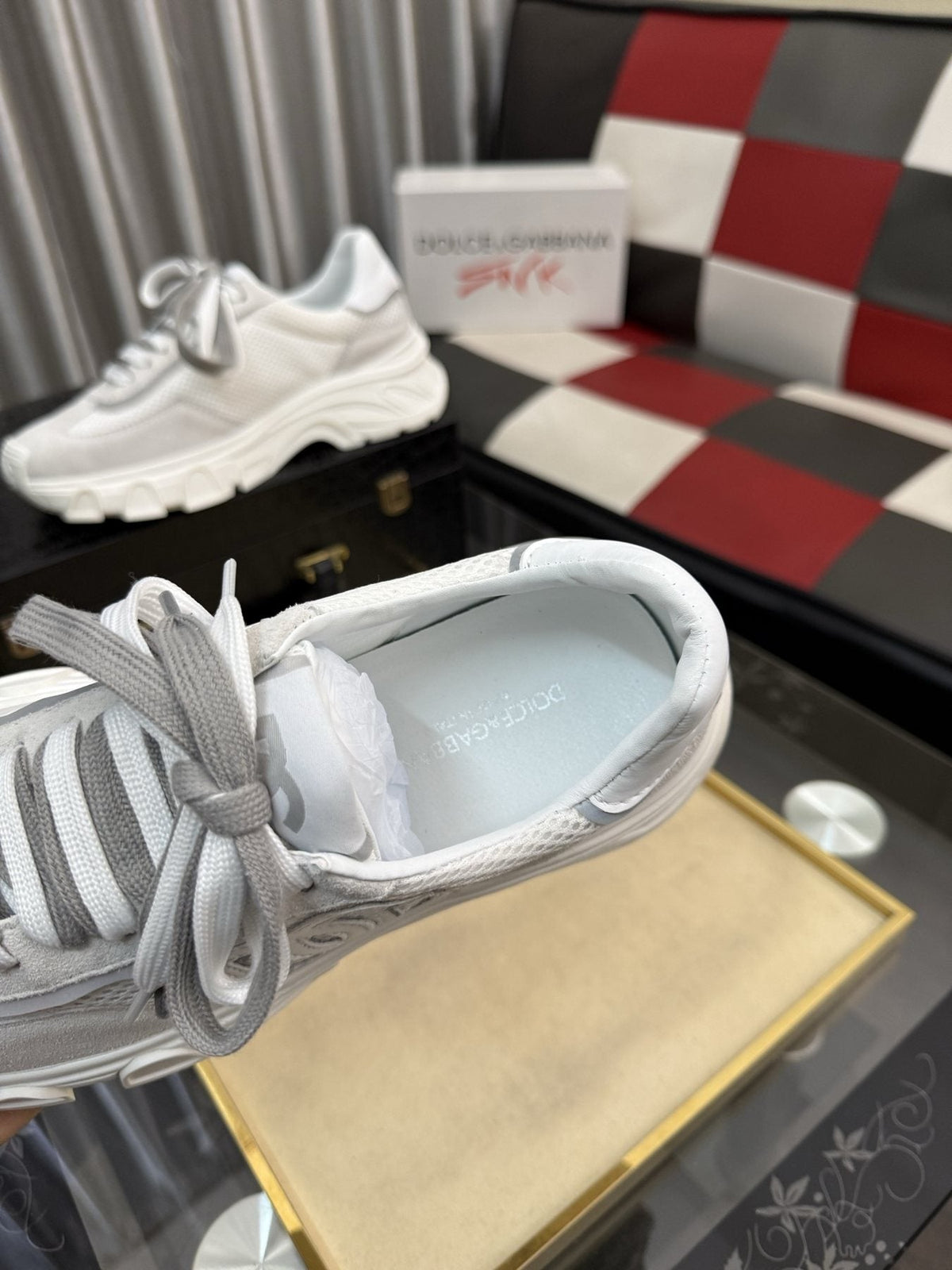 Dolce & Gabbana White and Light Gray Chunky Sneakers — detail