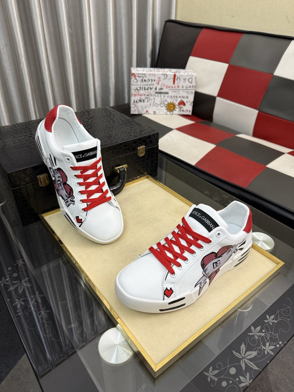 Dolce & Gabbana Red Lace Graphic Sneakers — front