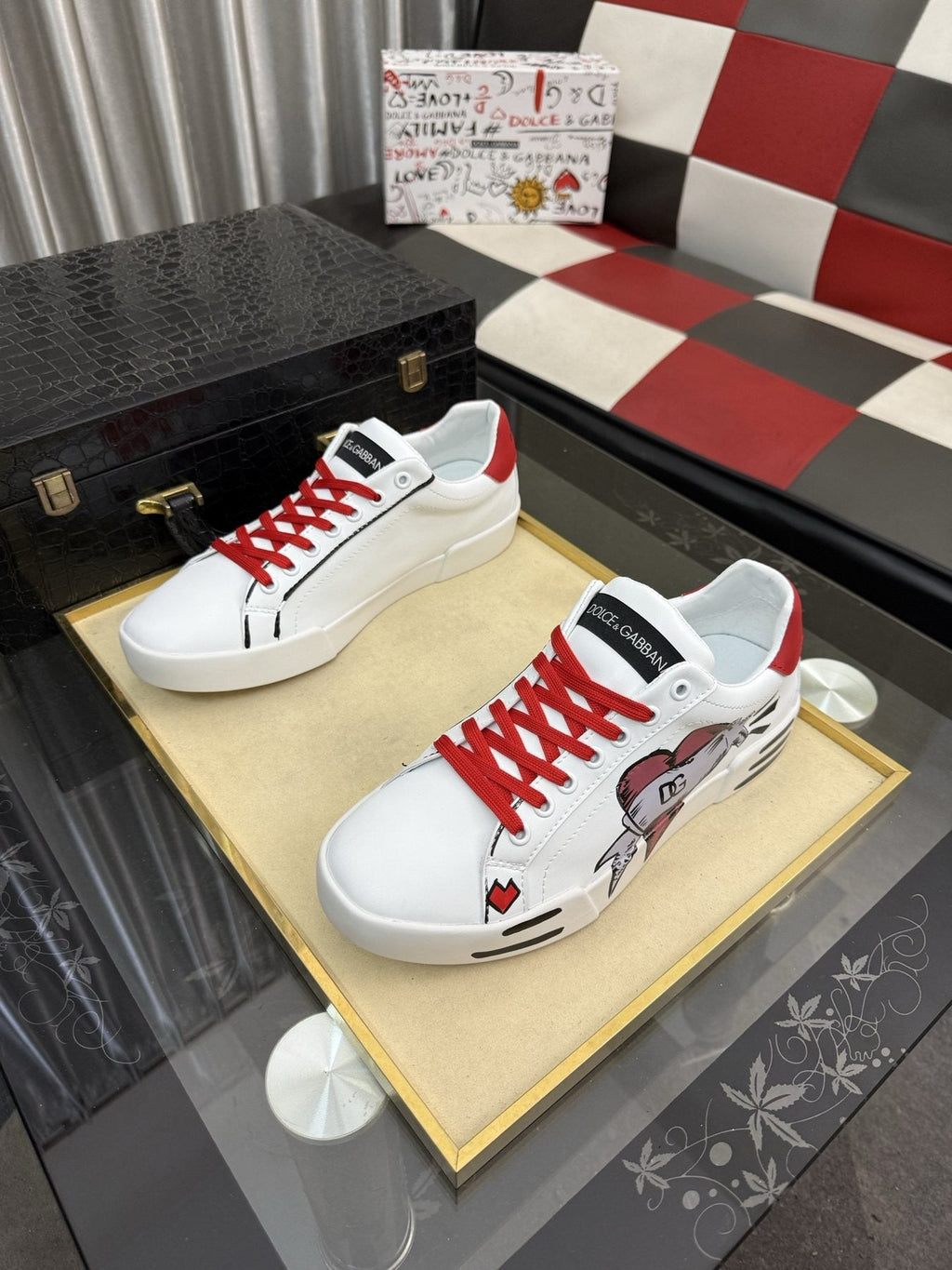 Dolce & Gabbana Red Lace Graphic Sneakers — front