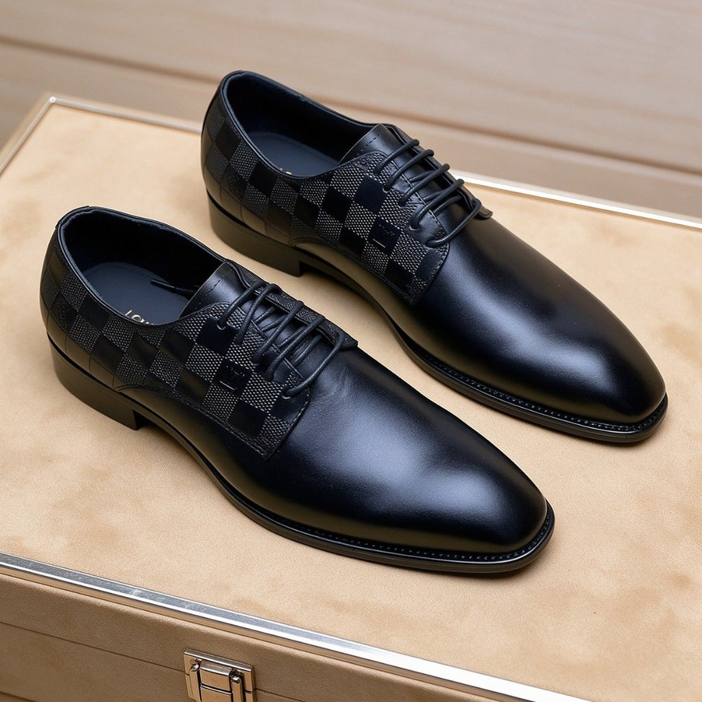 Louis Vuitton Black Checkered Lace-Up Dress Shoes — front
