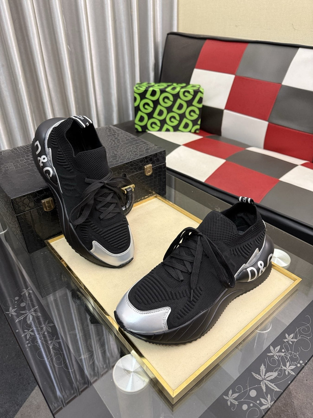 Dolce & Gabbana Black Sneakers with Silver Accents — front