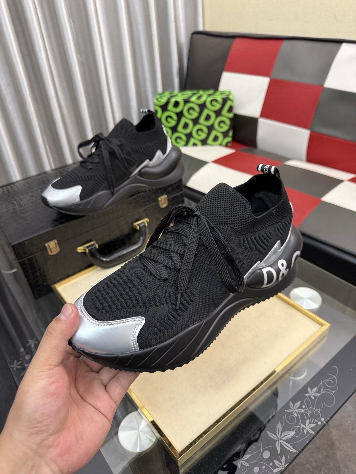 Dolce & Gabbana Black Sneakers with Silver Accents — model