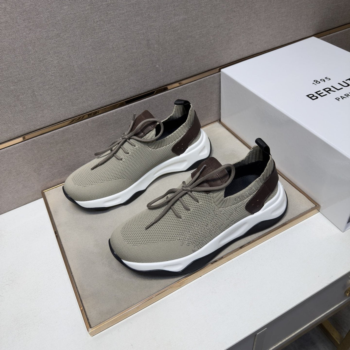 Berluti Taupe Lace-Up Sneakers — front