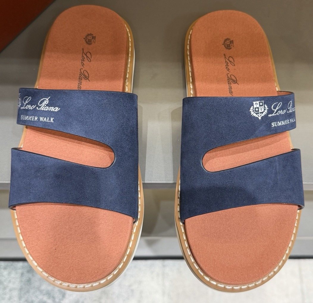 Loro Piana Navy Cutout Slide Sandals — hero