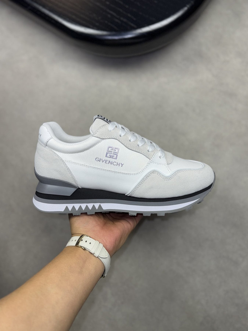 Givenchy White and Light Gray Low-Top Sneakers — side