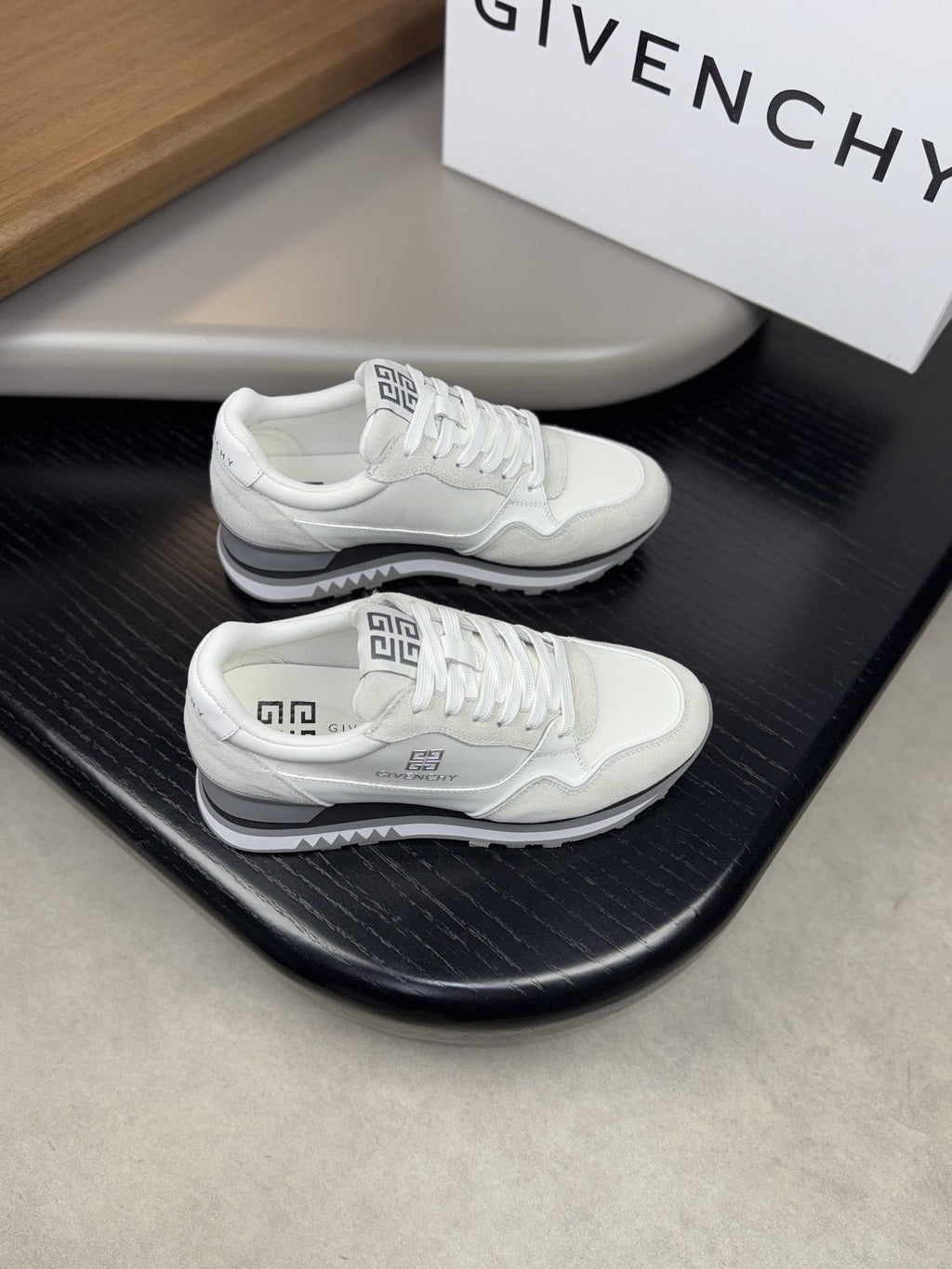 Givenchy White and Light Gray Low-Top Sneakers — front