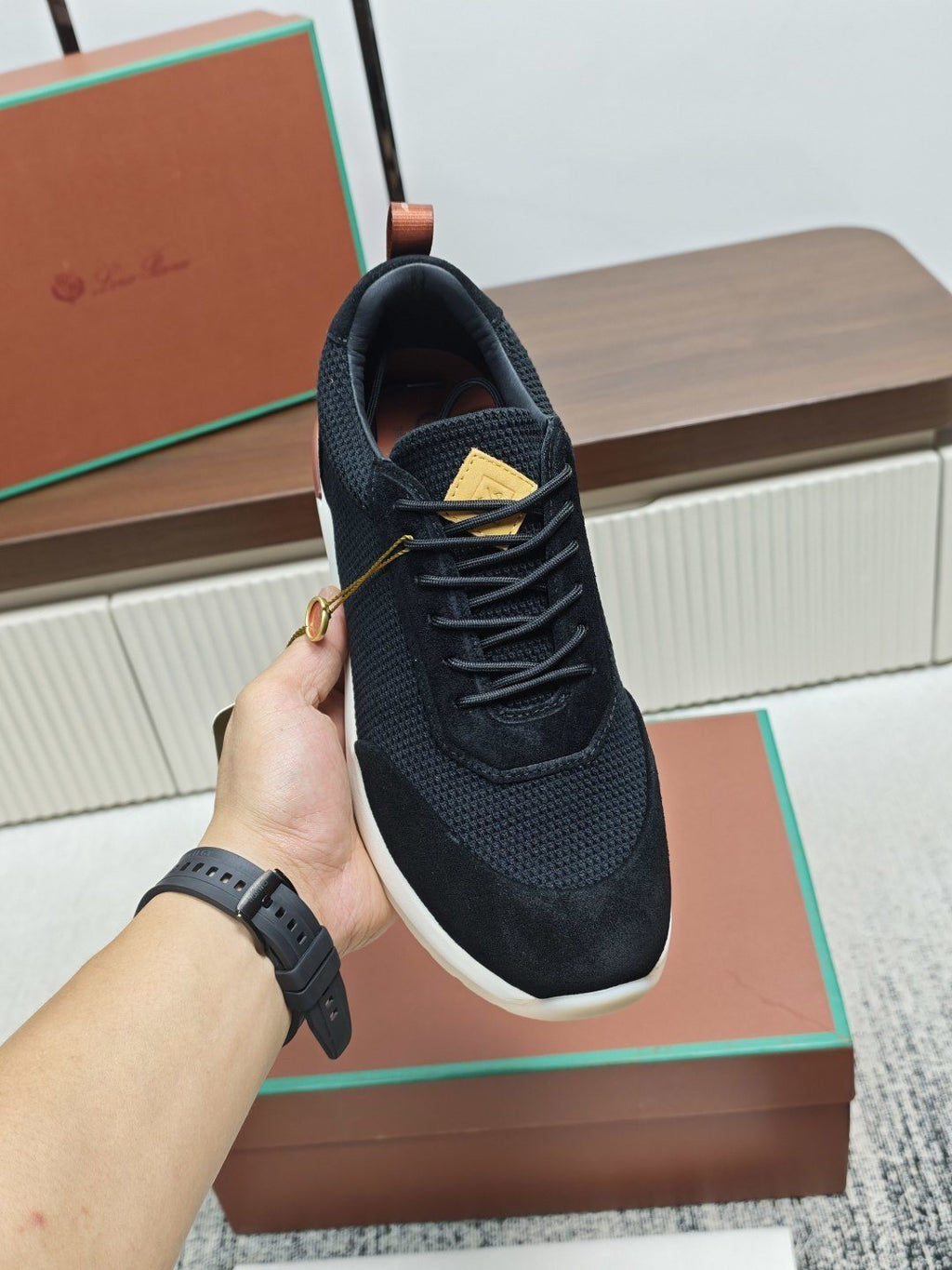 Loro Piana Men's Black Low-Top Sneakers — model