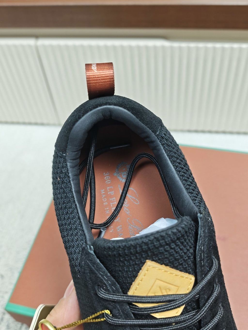 Loro Piana Men's Black Low-Top Sneakers — detail