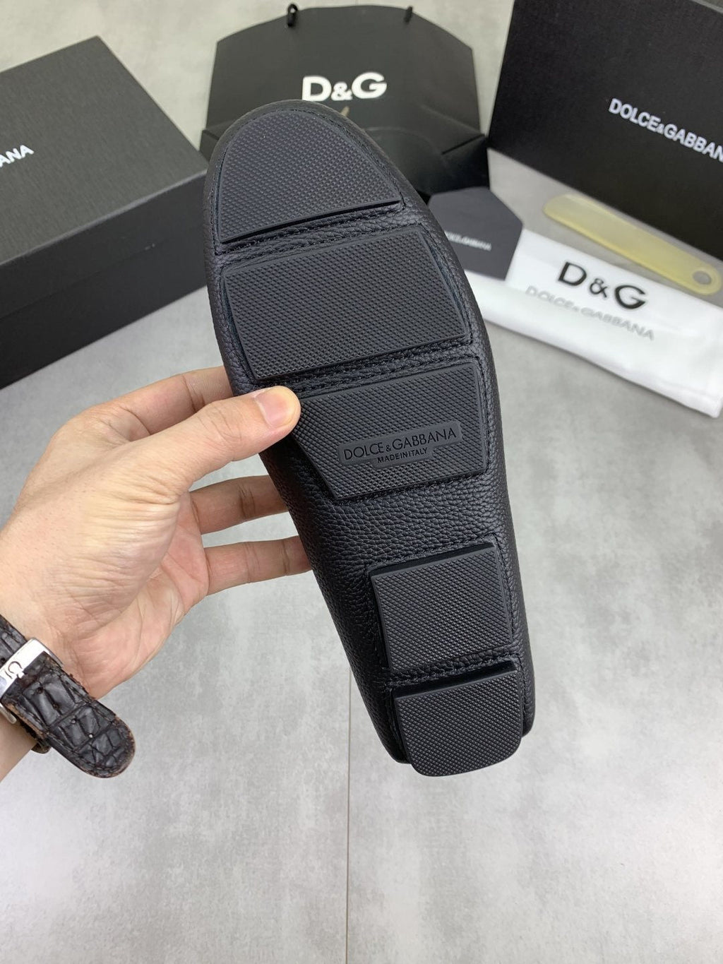 Dolce & Gabbana Dark Navy Apron-Toe Loafers — detail
