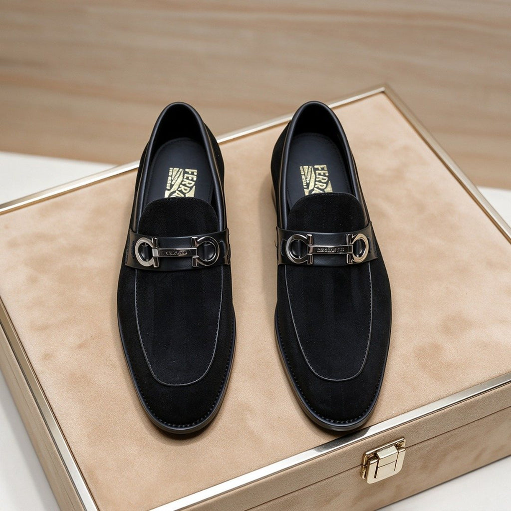 Ferragamo Black Bit Loafers — front