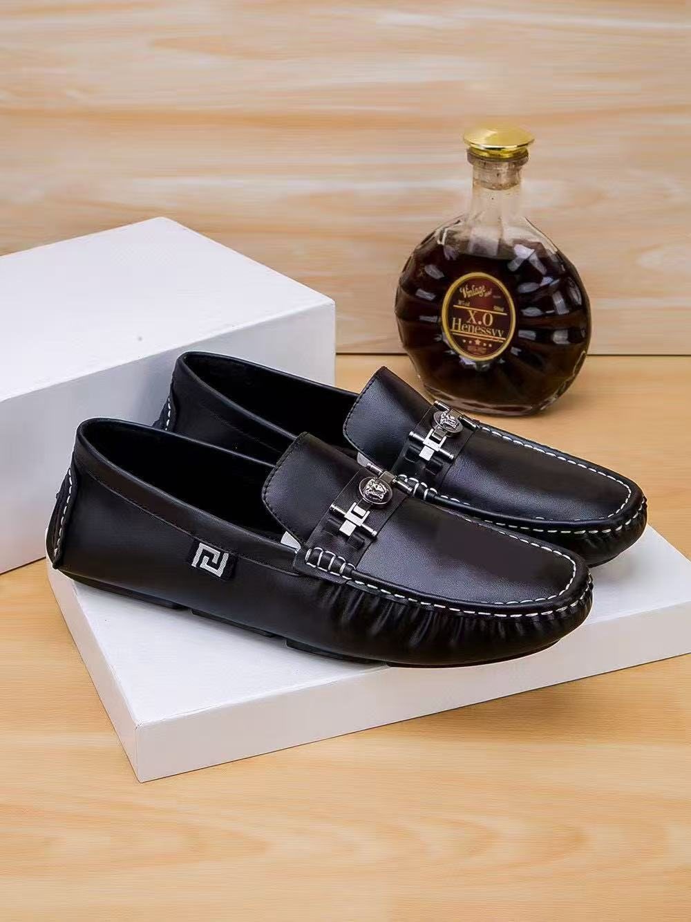 Versace Black Metal-Accent Loafers — side