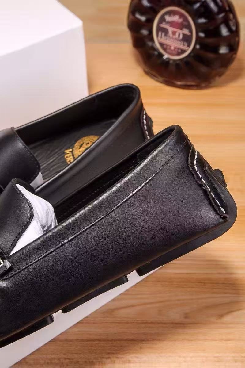 Versace Black Metal-Accent Loafers — detail