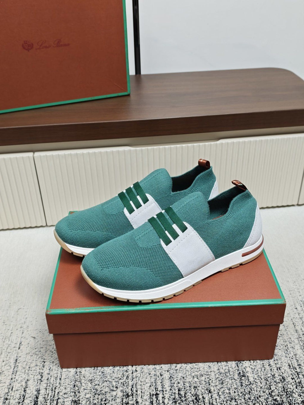 Teal Green Knit Slip-On Sneakers — front