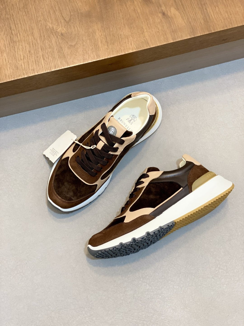 Brunello Cucinelli Brown and Cream Men's Sneakers — front
