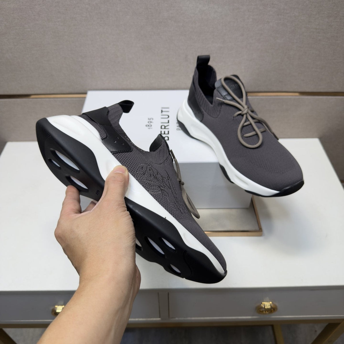 Berluti Charcoal Gray Lace-Up Sneakers — model