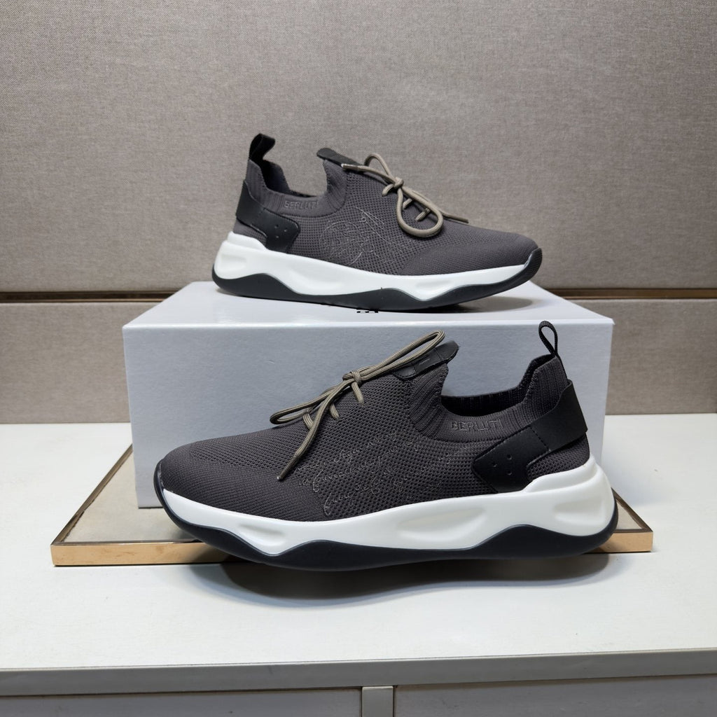 Berluti Charcoal Gray Lace-Up Sneakers — side