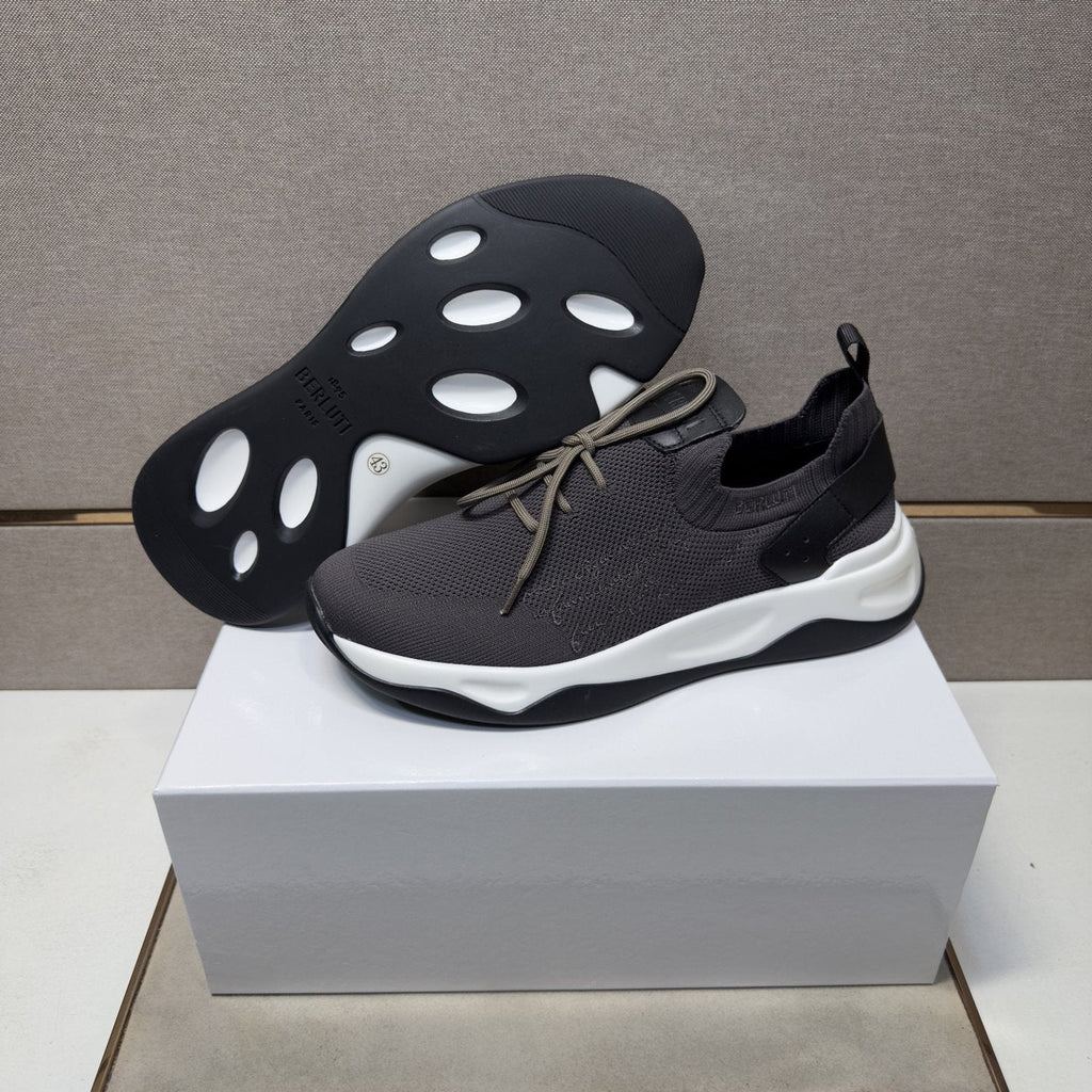 Berluti Charcoal Gray Lace-Up Sneakers — front
