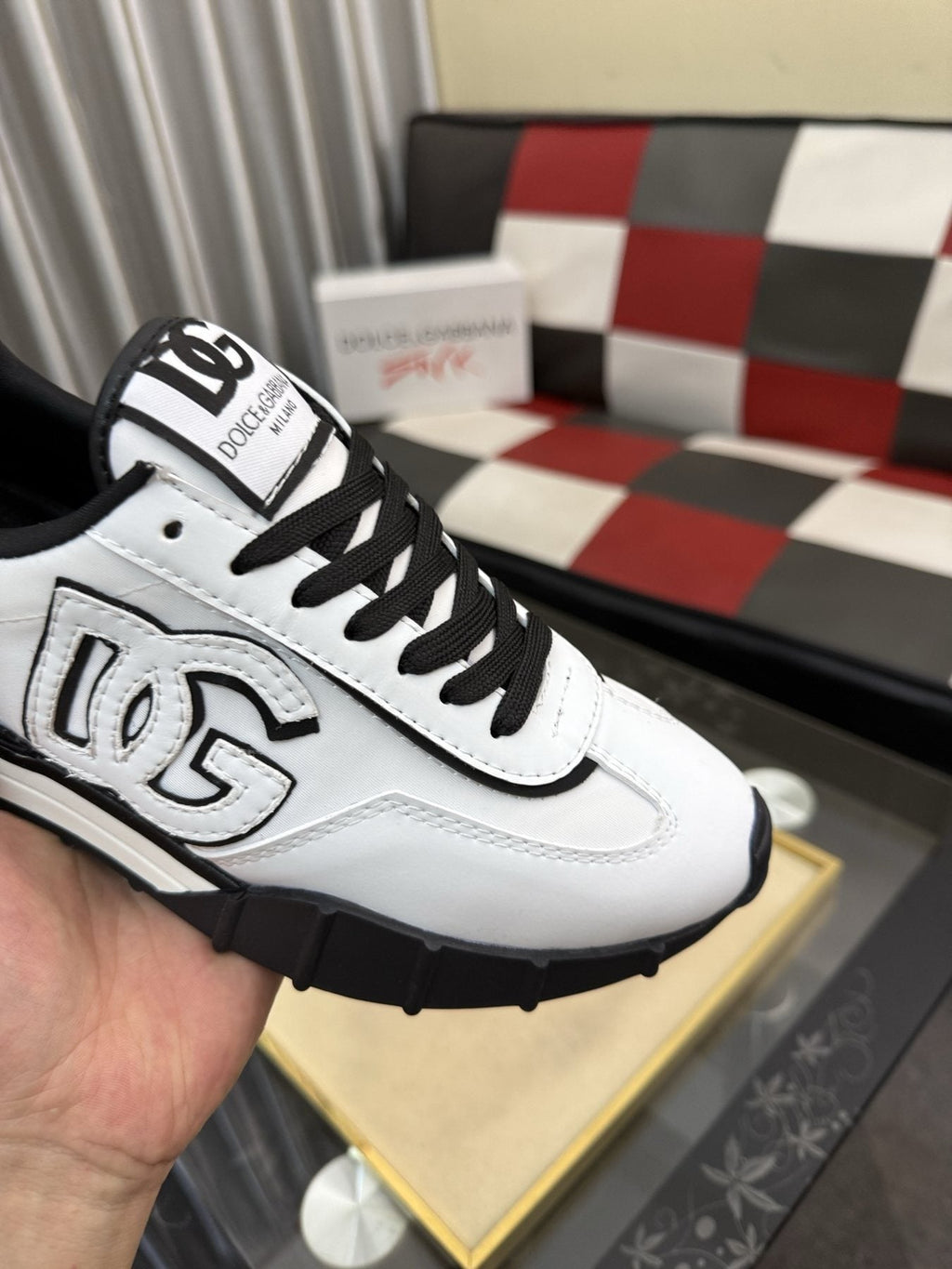 Dolce & Gabbana White and Black Segmented-Sole Sneakers — model