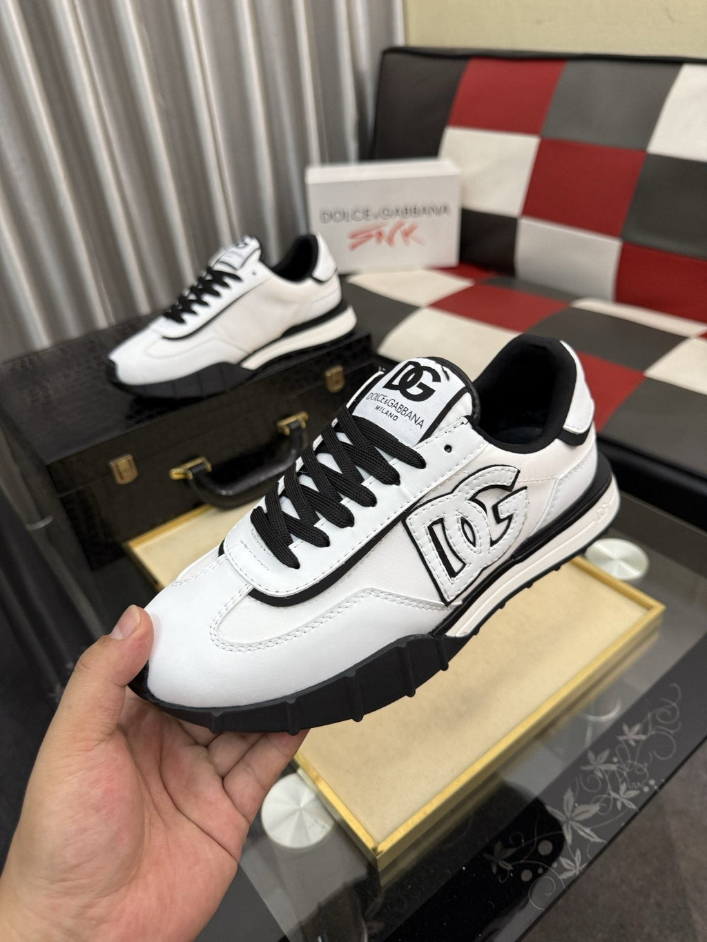 Dolce & Gabbana White and Black Segmented-Sole Sneakers — model