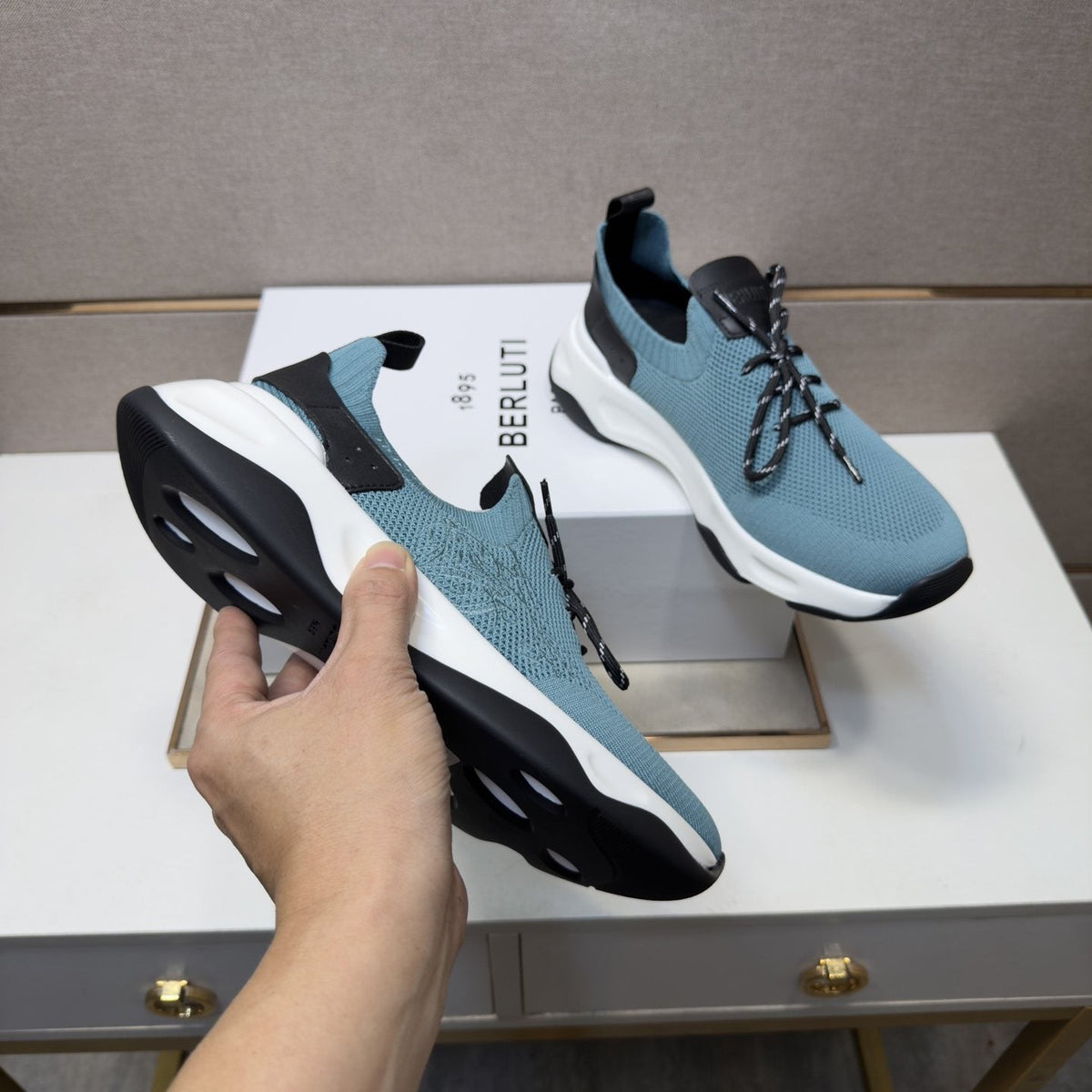 Berluti Dusty Blue Lace-Up Sneakers — model