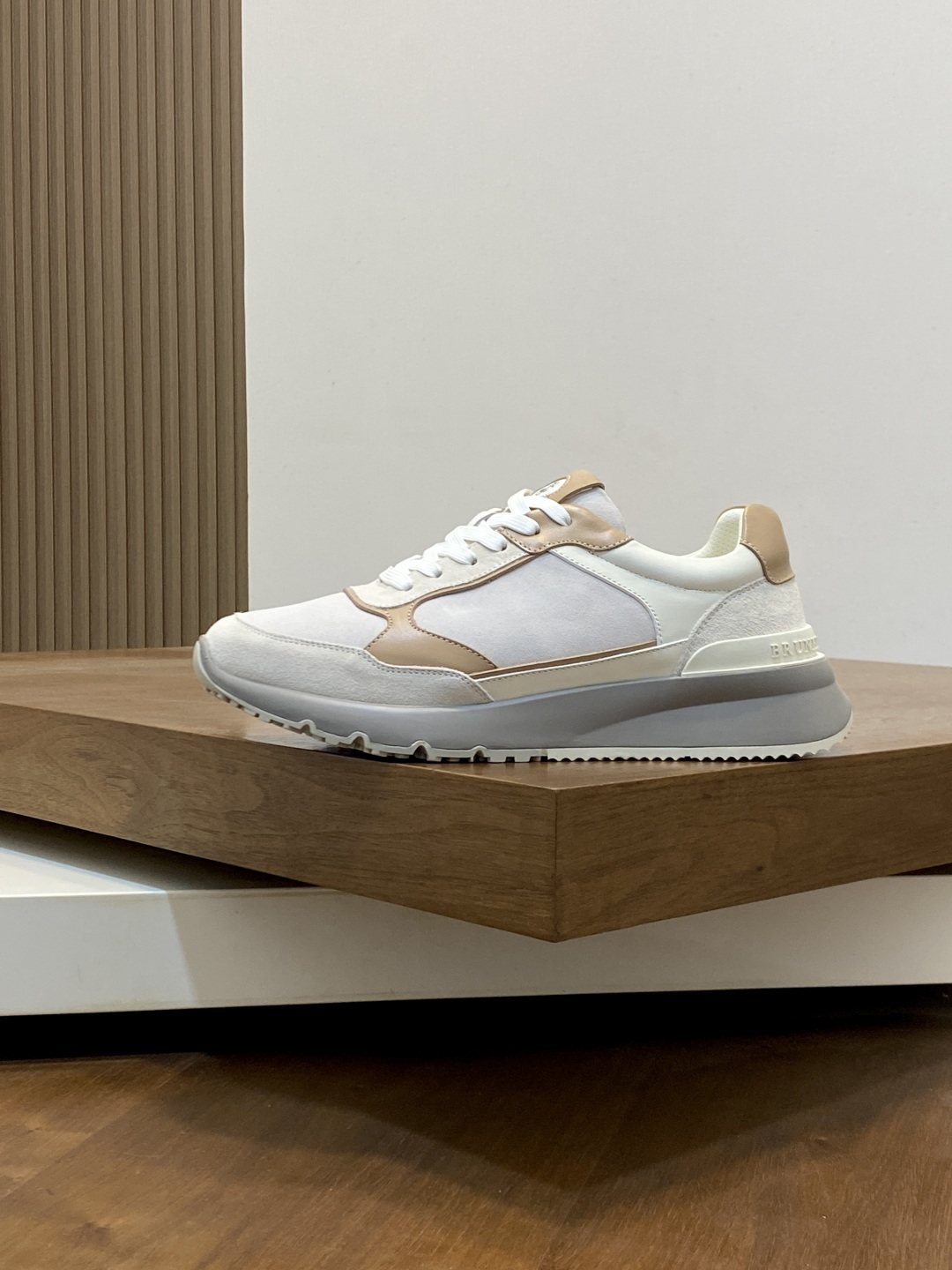 Brunello Cucinelli White and Beige Low-Top Sneakers — side