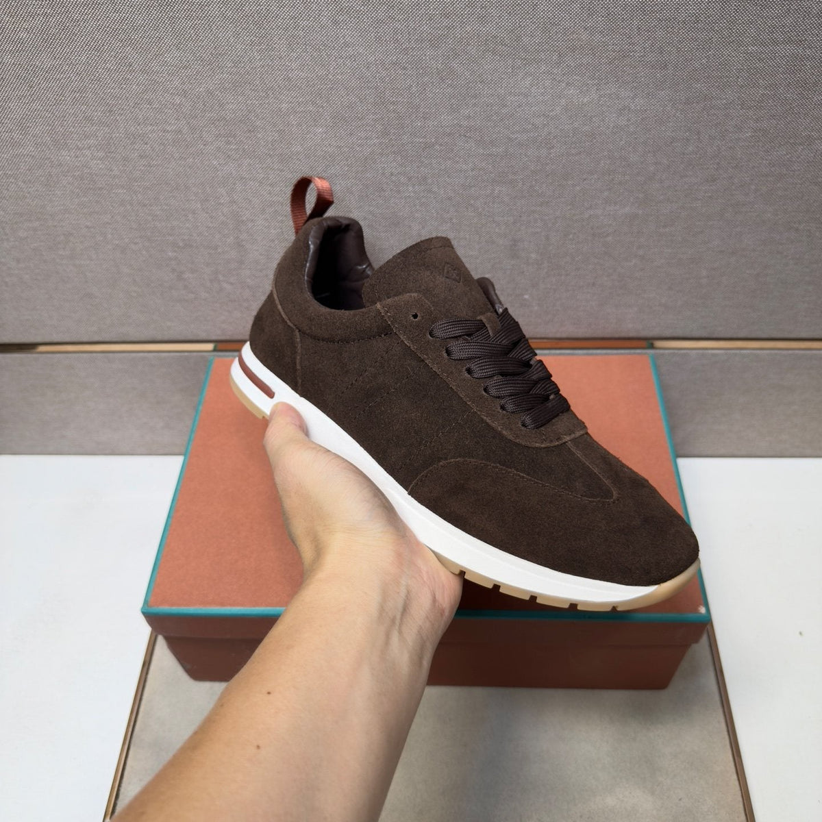 Men's Dark Brown Paneled Sneakers — model