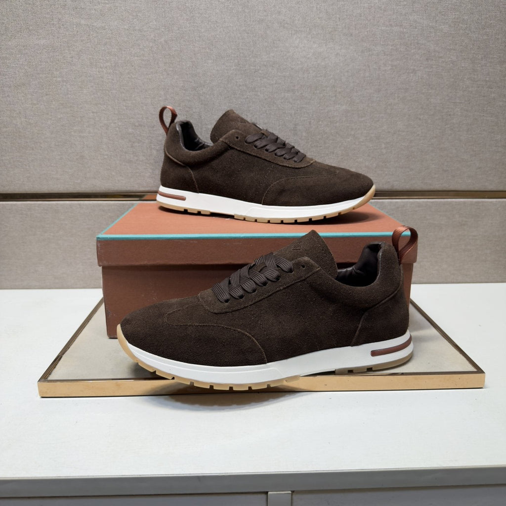 Men's Dark Brown Paneled Sneakers — front